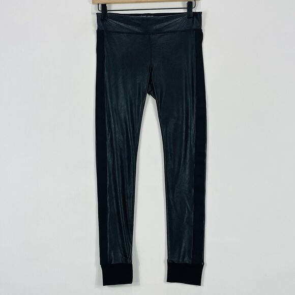 David Lerner Black Faux Leather Cuffed‎ Pull On Leggings Pants Women's Small - Picture 1 of 6
